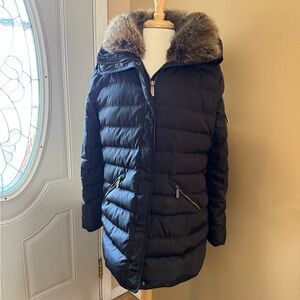 MICHAEL Michael Kors Black Puffer Coat with Fur Trim